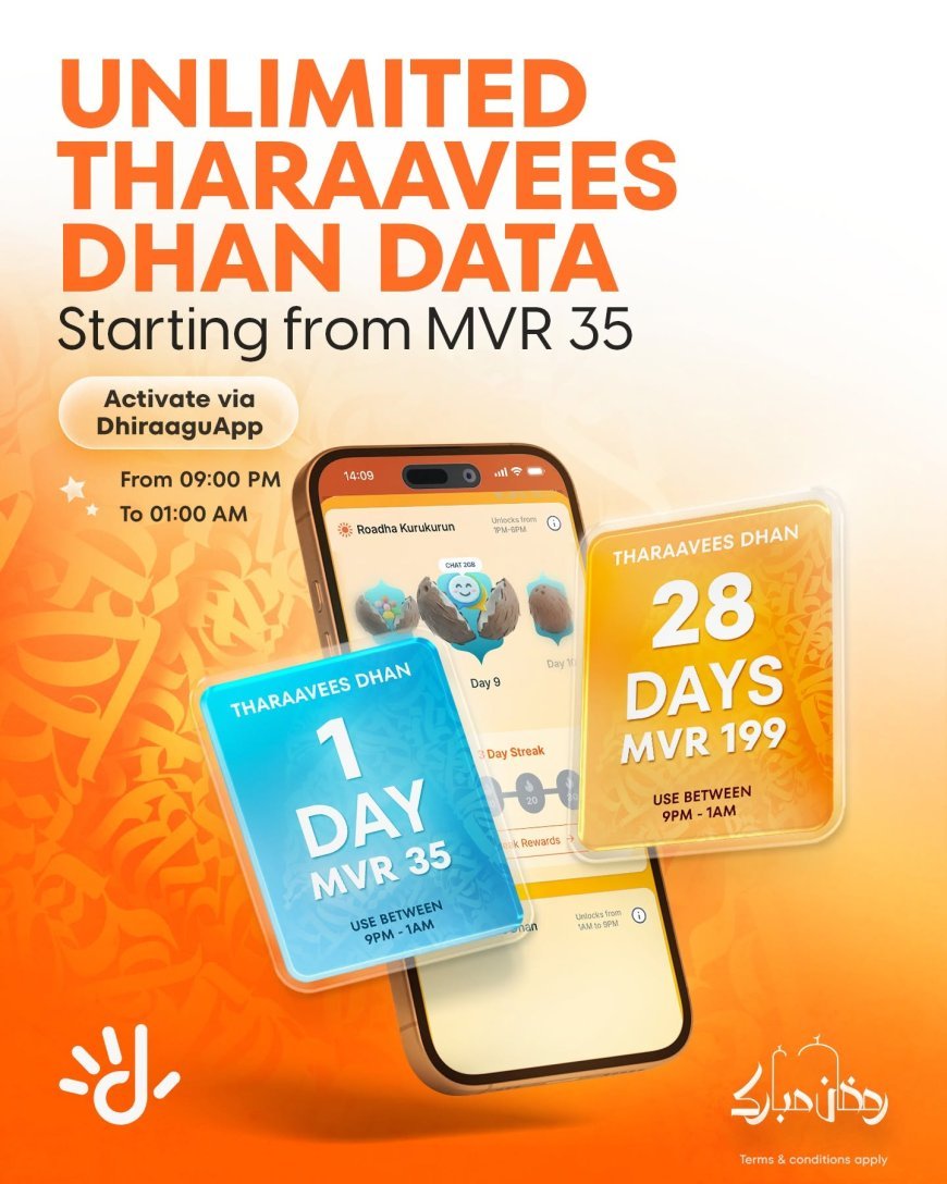 Dhiraagu Brings Unlimited Free Data for Tharaavees Dhan Every Night During Ramadan, Starting From Just MVR 35