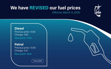 STO Revises Fuel Prices Effective 5 March 2026, With Diesel Rising to MVR 17.54 and Petrol to MVR 16.01 Per Litre